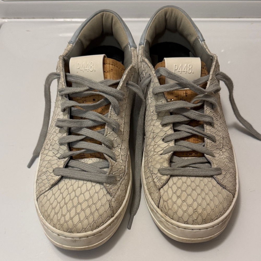 P448 Snake-Patterned Gray Sneakers.